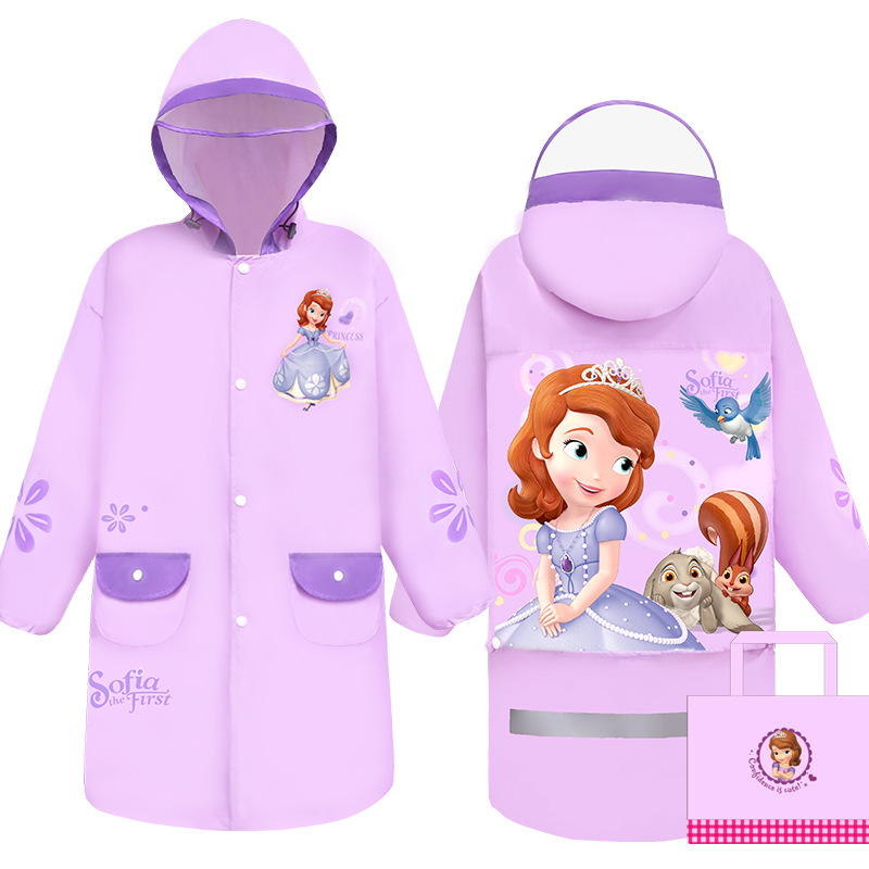 Disney primary school raincoat backpack is designed with a wide brim and reflective strips to ensure safe travel at night The large backpack position 