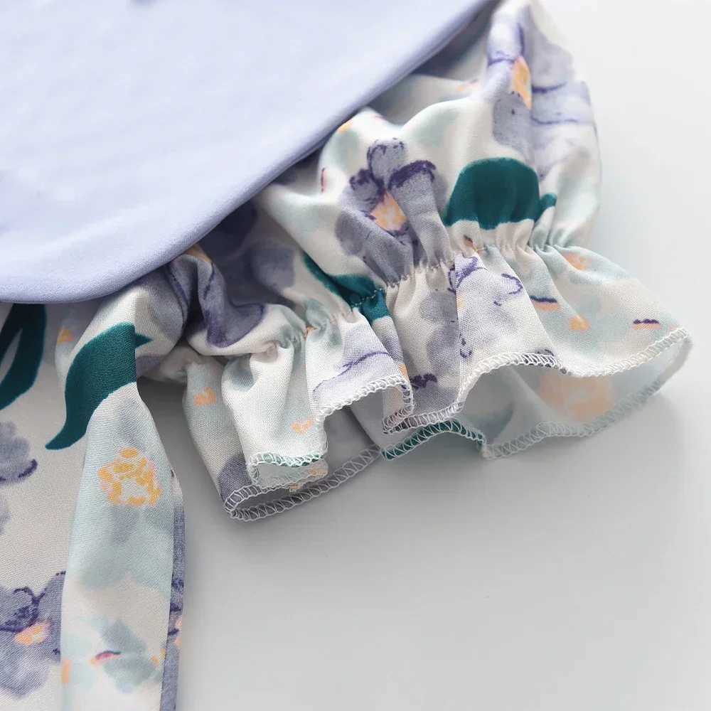 Summer Fashion Korean Version 4-8 Years Girls Cute Clothes Flower Print Turn-down Collar Dress 1 Pc Kids Casual Wear R250707
