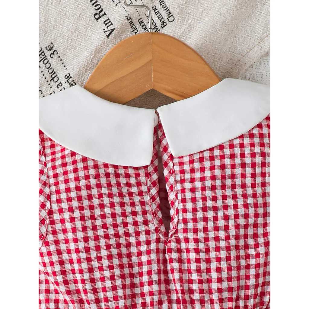 Baby Girl Dress for Infant 3-24Months Cute Strawberry Print Doll Neck Sleeveless Red Plaid Dress Summer Daily Wear Party Dresses R250707