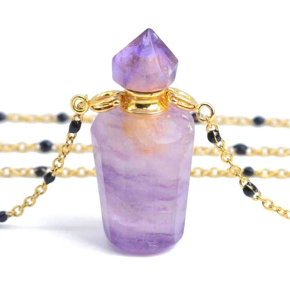 Perfume Pendant Chakra Natural Amethyst Stone Magical Oil Bottle Necklace