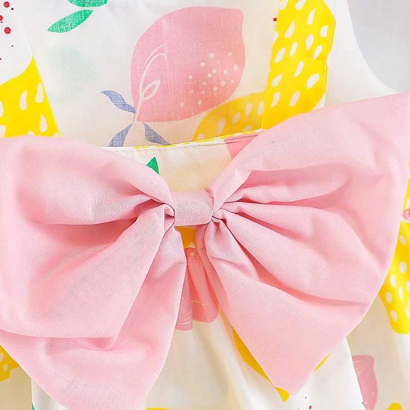 Baby Girl Dresses Summer Bow Fruit Print Girls Dresses Cute Girls Beach Dresses with Hat R250707