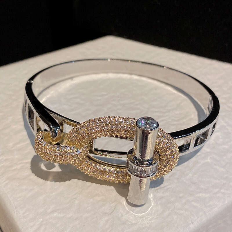 DHcollections New Horizontal Bar OT Series Ring Bracelet Set Pig Nose Light Copper Inlaid with Zircon