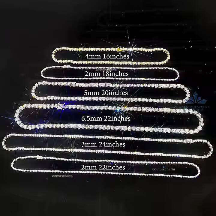 Fast Delivery High-Quality Tennis Chain 2mm 3mm 4mm 5mm 6.5mm Shiny D VVS Silicon Stone Necklace for Women and Men