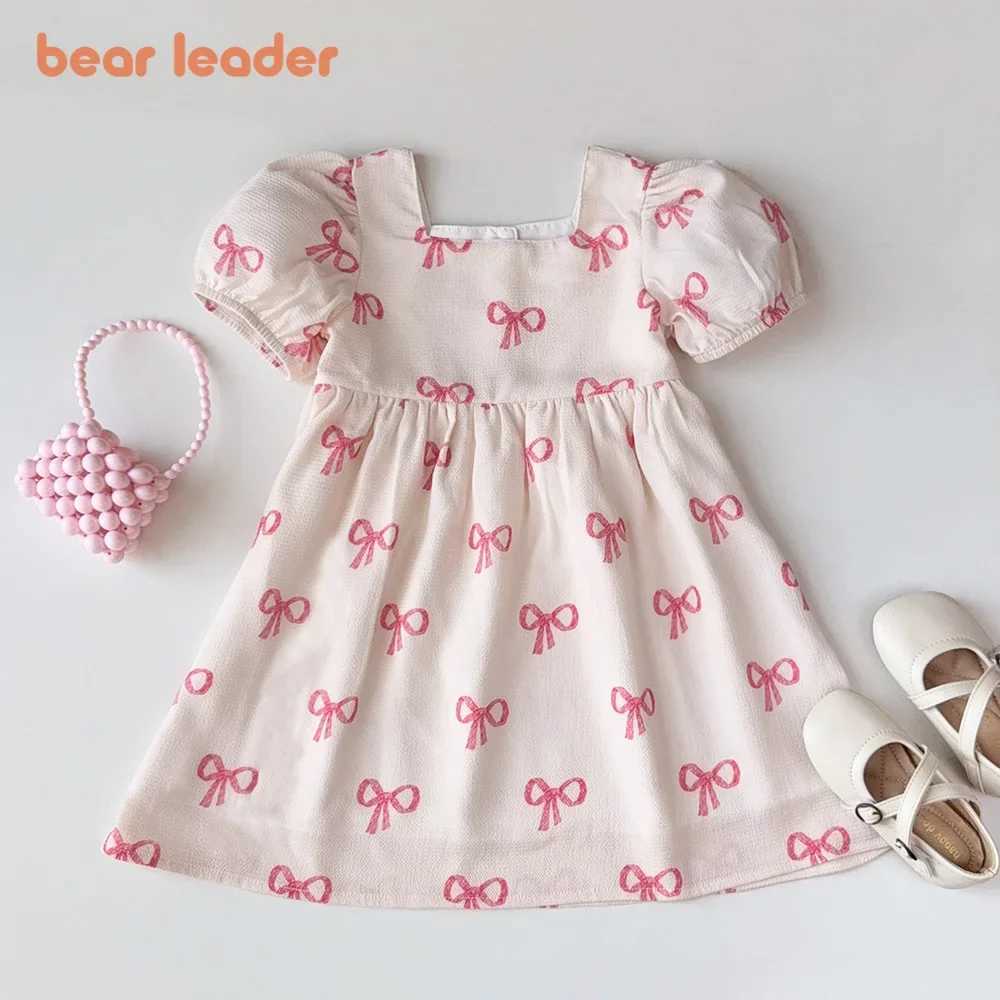Bear Leader Short Sleeved Girls Clothing Summer New Bow Print Casual Dresses Sweet and Cute Kids Clothes for 3-7 Years Wear R250707