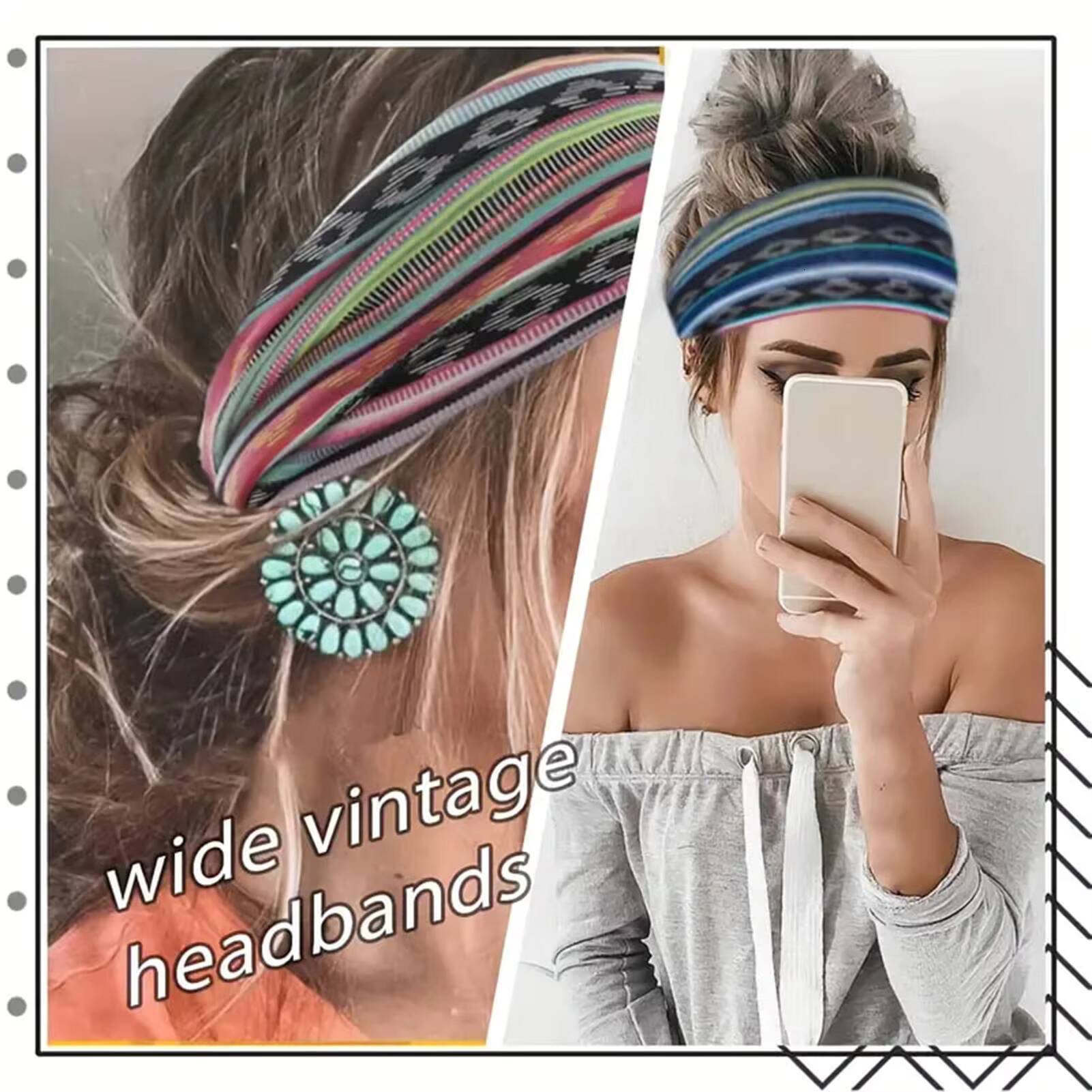 4PCS Boho Fashion Wide Headbands Sweat-absorbent Headscarf Bohemian Hair Accessories for Sports Tennis Gym Exercise MIAO-US ddmythur