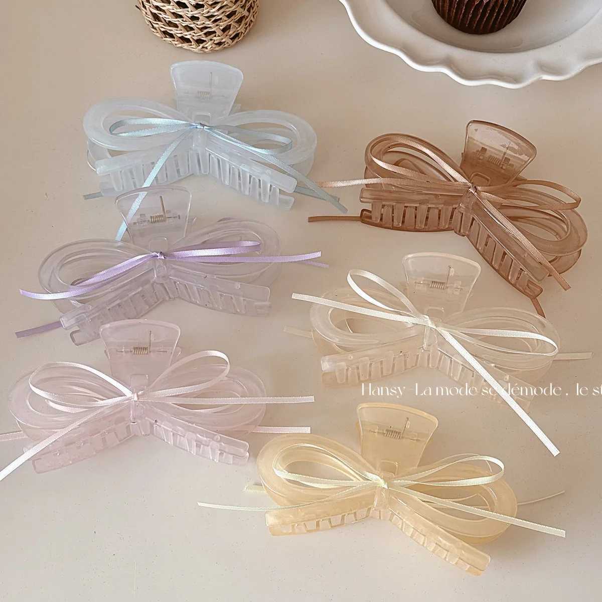 South Koreas New Acrylic Large Bow Streamer Grab Clip Back Head Hairpin French Disc Hair Shark Clip Headdress Y250707