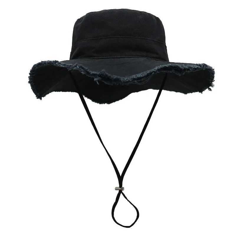 Fashion Bucket Hat Leisure Protection Sun UPF50+ Beach Hat Cap Washed Edging Mens Panama Hat Sunscreen Cap 2025 Y250707