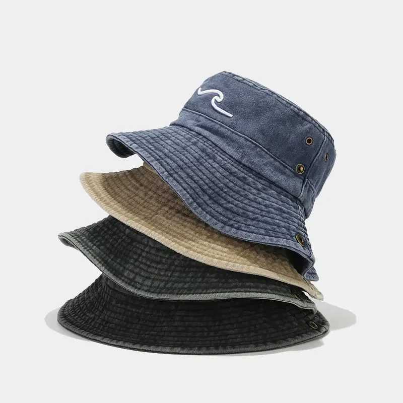 2025 Cotton Embroidered Pattern Bucket Hats Outdoor Hiking Fisherman Hat Travel Mountain Climbing Sun Cap for Men and Women 60cm Y250707