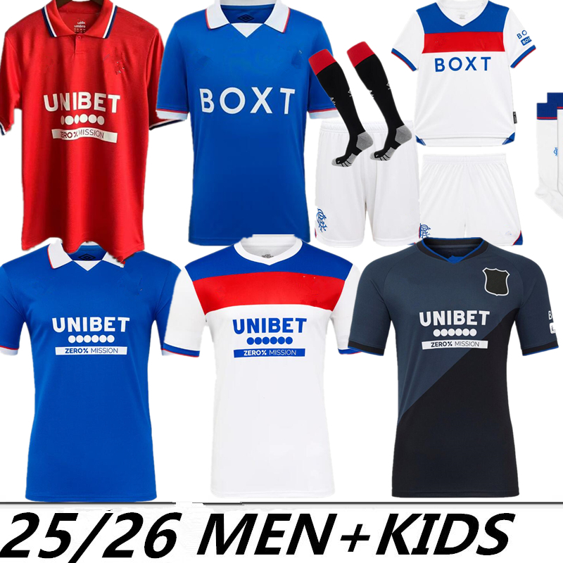 25 26 away soccer jersey 2026 2025 Glasgow home Ranger COLAK ROOFE LUNDSTRAM HAGI BARKER MORELOS KENT TILLMAN FC FASHION JR Football Shirt men kids kit third dark
