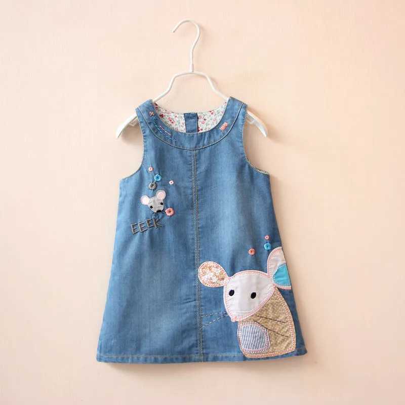 Cartoon Mouse Embroidery Little Girls Summer Denim Dress Cozy Sleeveless A-line Kids Dresses For Toddler Girl Clothing 2-6 Years R250707