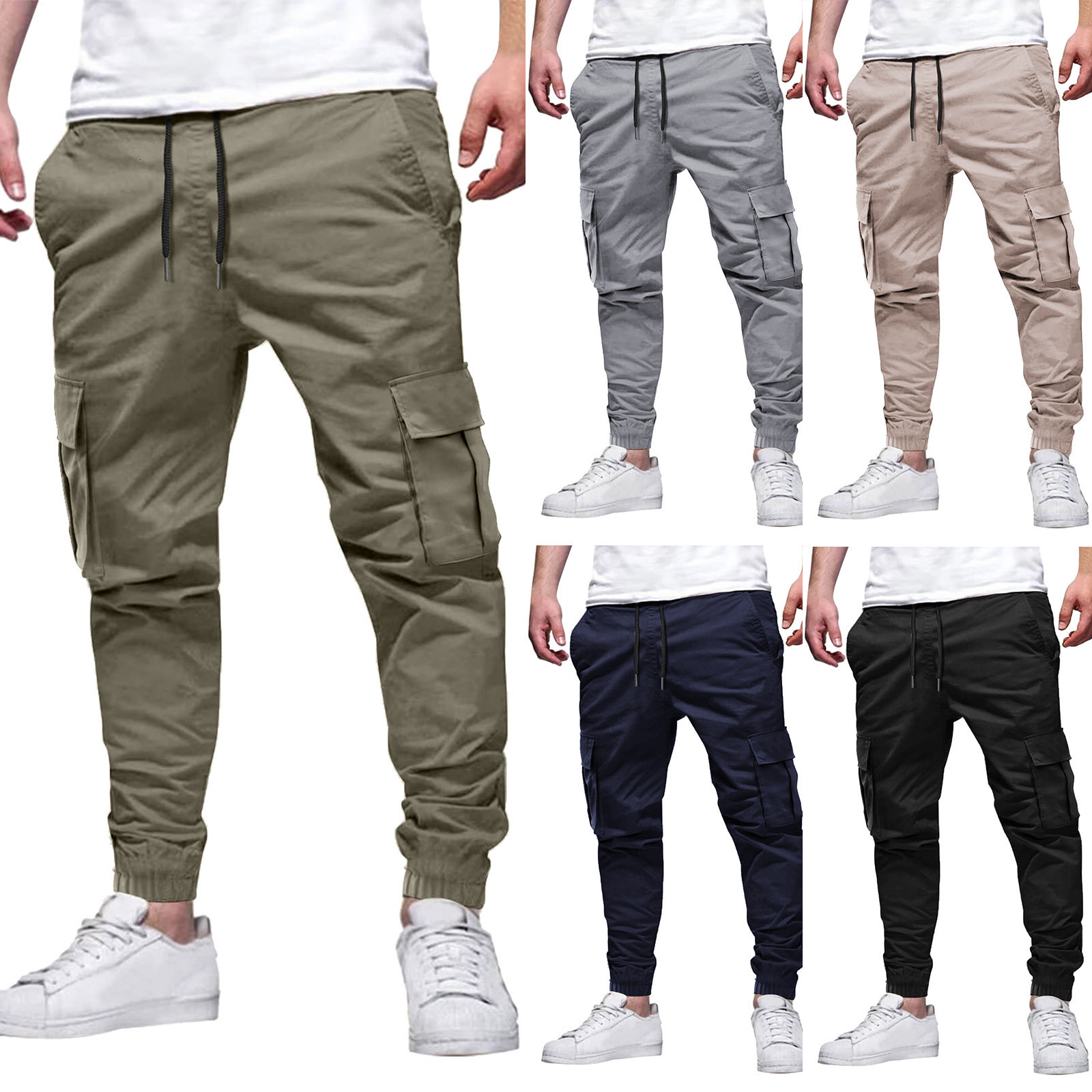 Mens MultiPocket Drawstring Casual Cargo Pants Mens Autumn and Summer New Cargo Pants 241021