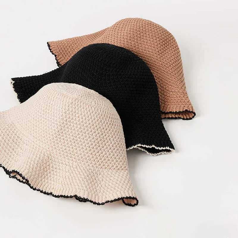 Japanese Lace Fisherman Hat Womens Summer Sunshade Basin Hat Korean Version Fashionable And Versatile Thin Knit Bucket Hat Y250707