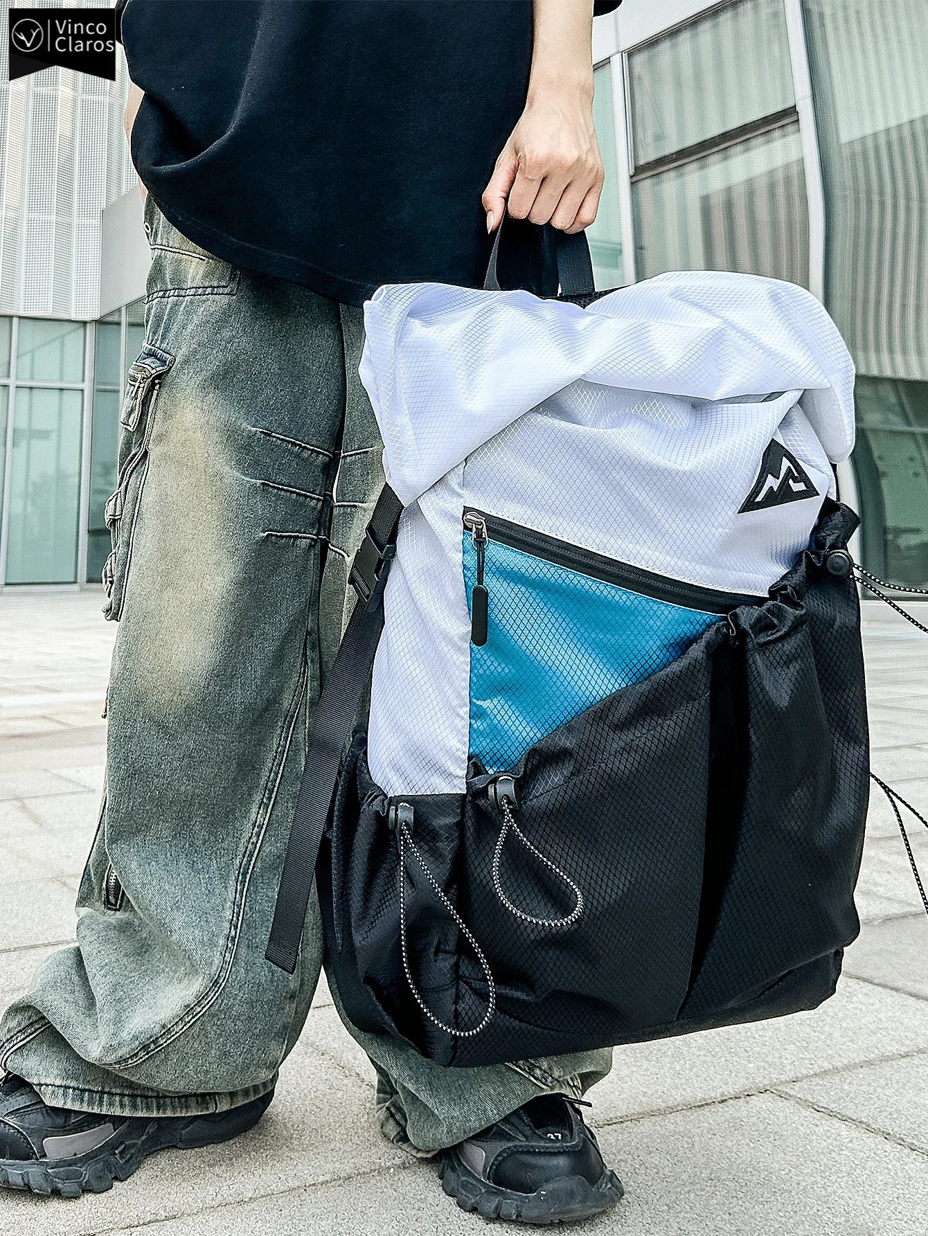Fashionable n Color Contrasting Mens Backpack Trendy Lightweight Nylon Student School Scalable Travel Bag 250628