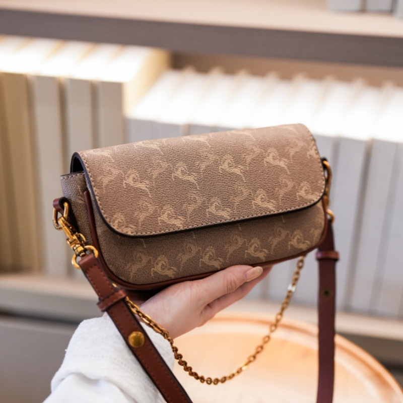 Designer 2025 New High-End Versatile Printed Chain Baguette Handbag Underarm Shoulder Crossbody for Women Luxury Women's Bag