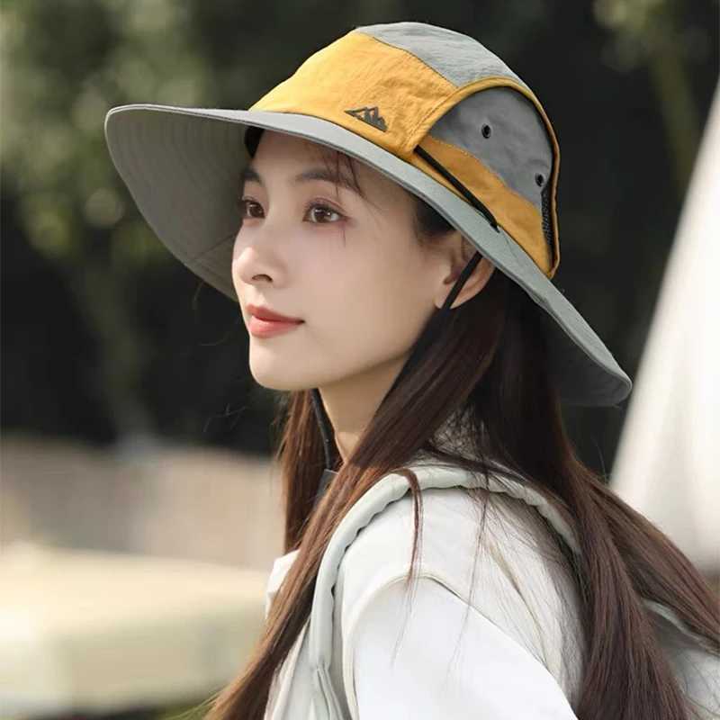 New Unisex Quick Drying Retro Bucket Hats Color Block Sunshade Outdoor Breathable Drawstring Casual Alpine Cap Versatile Fashion Y250707