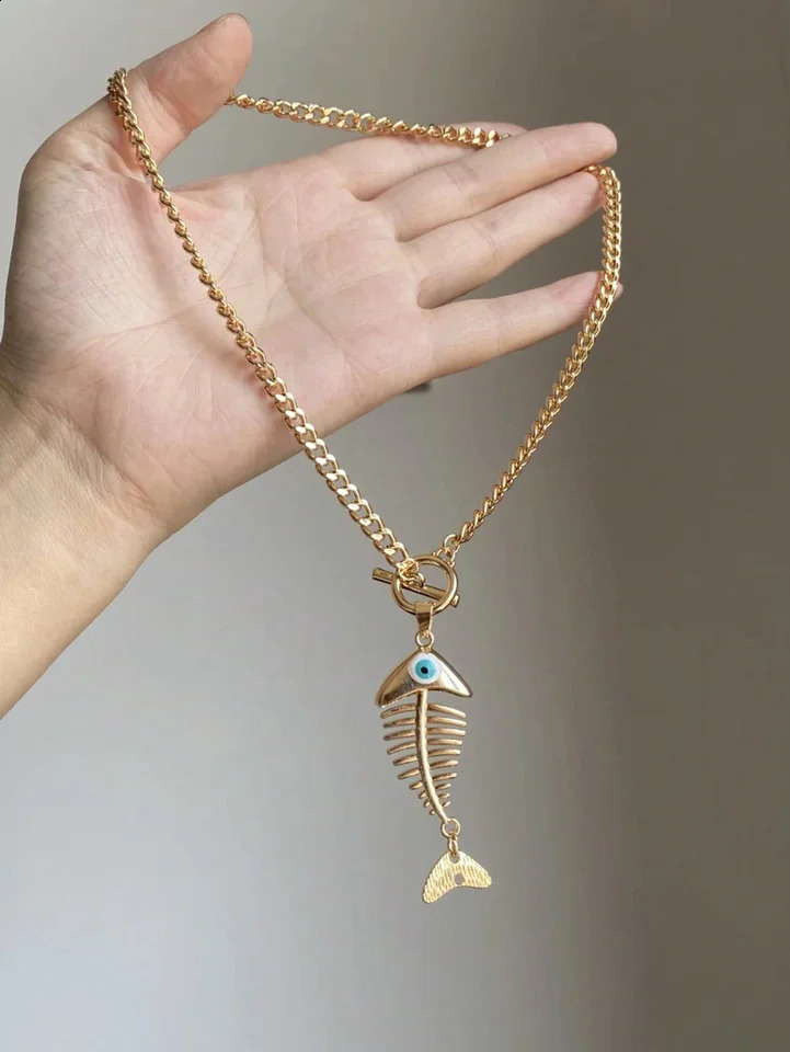 Hip Hop Ins Style Fish Bone Pendant Necklace for Women Summer Wear Niche Fashion Jewelry Holiday 250707