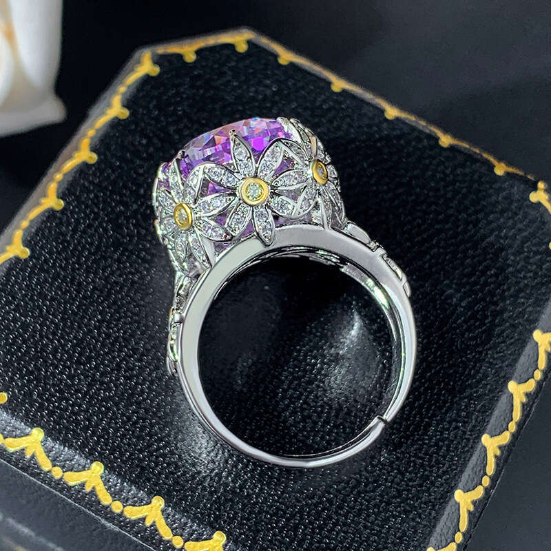 New Jewelry Ring Accessories, Color-Changing Under Purple Light, Red Corundum Pink Diamond Open Ring, High-End Light Luxury Women's Wholesale 4A9