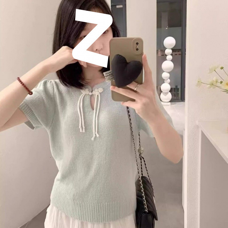 2025 Summer new women's T-shirt new Chinese round neck short sleeved summer new niche knitted top new designer T-shirt