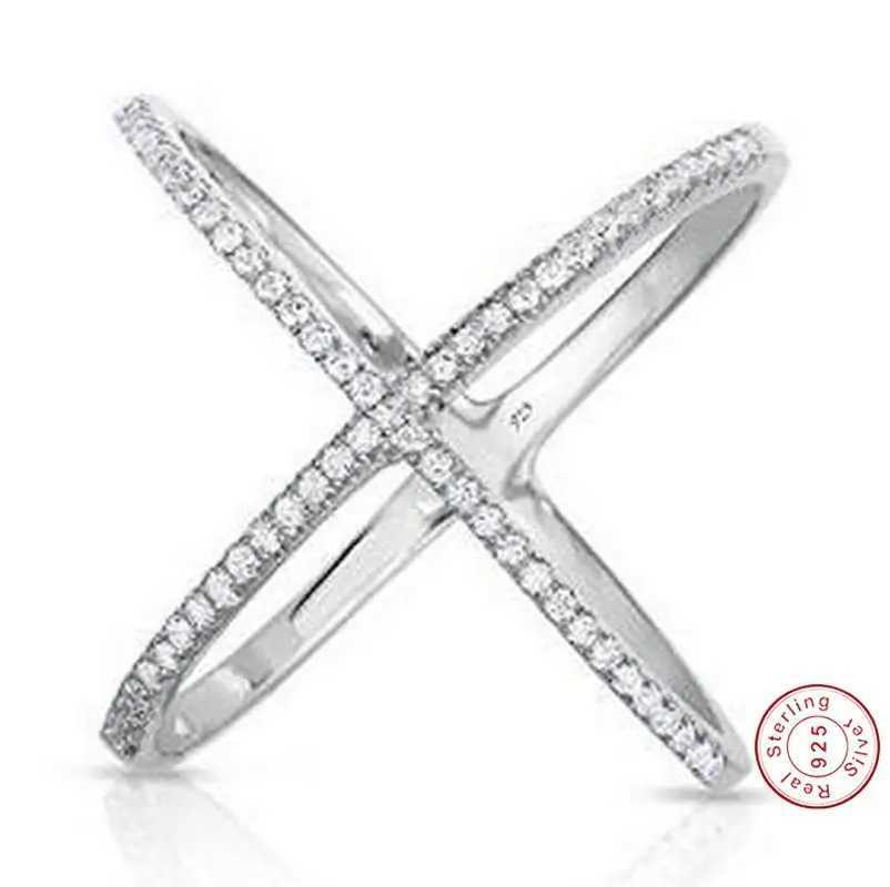 Handmade S925 Silver Criss Cross X Cross Rings Cross Rings thin AAAAA Zircon rings womens wedding Micro Pave RingXJ250707