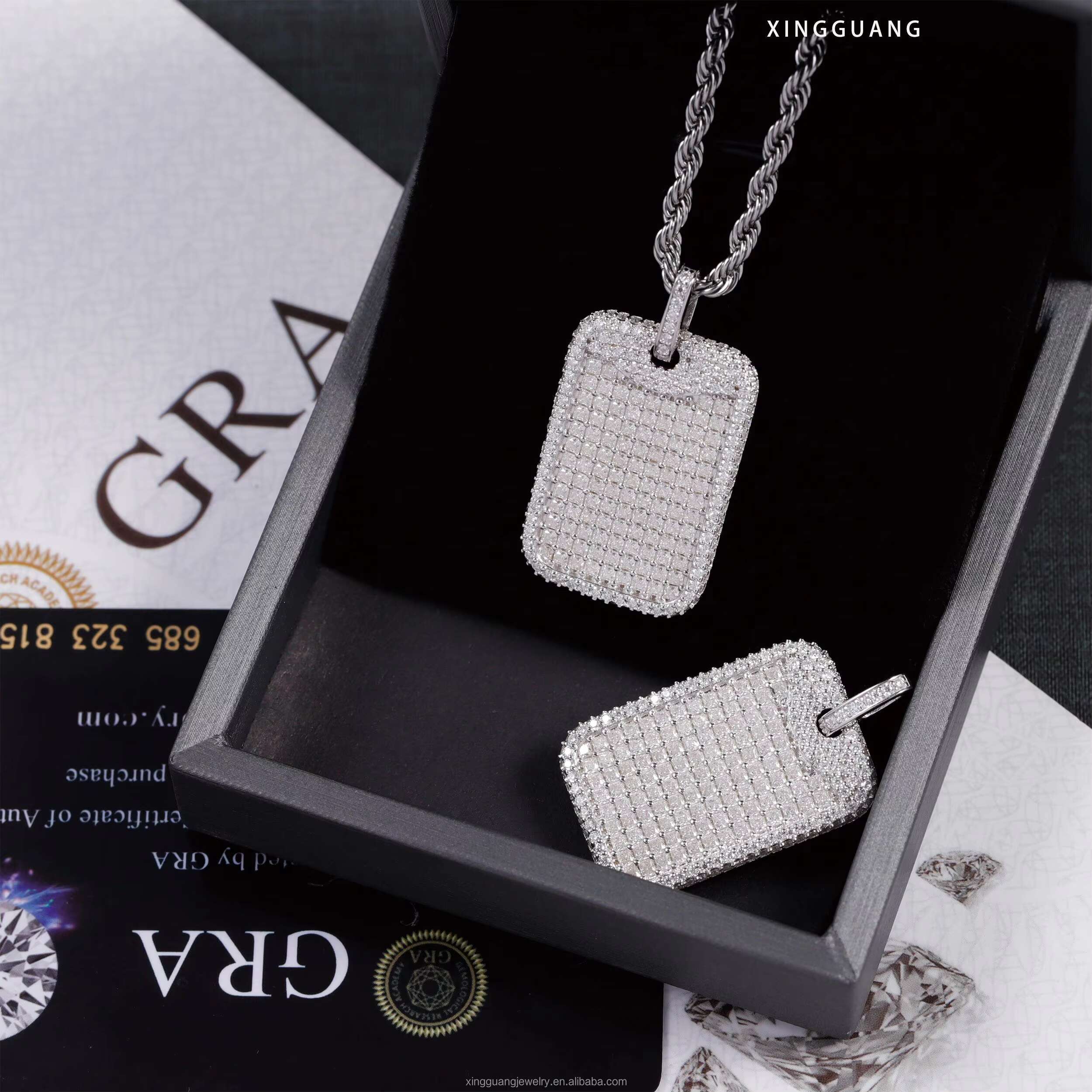 Customized Tag Pendant Rope Chain White Gold Plated 925 Silver Iced Out VVS Moissanite Diamonds Hip Hop Pendant Dog Tag Necklace