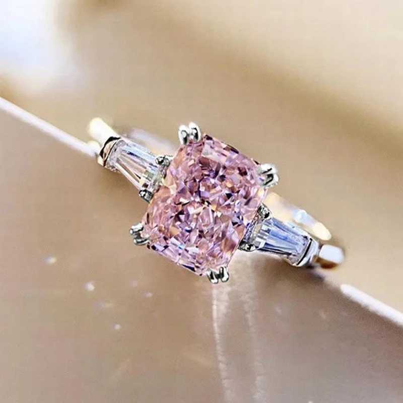 925 Sterling Silver Square Pink Cubic Zirconia Wedding Rings for Women Romantic Bridal Marriage Party Rings Fashion Jewelry XJ250707