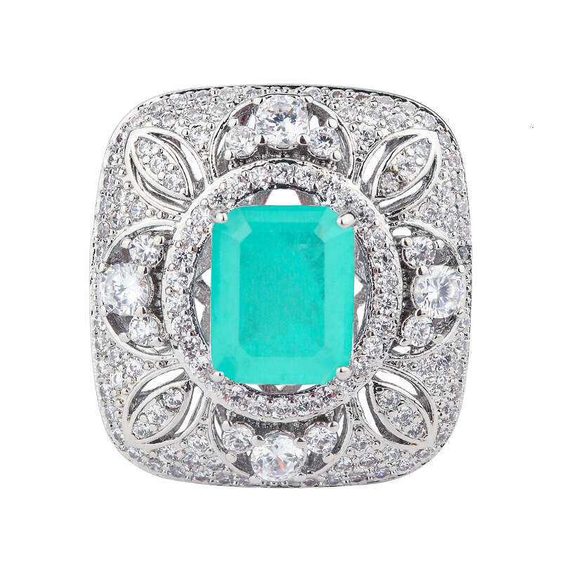 Square Full Dia Zircon Earrings For Women Hollow Paraiba Necklace Pendant Faux Jewelry Set Ring F5f