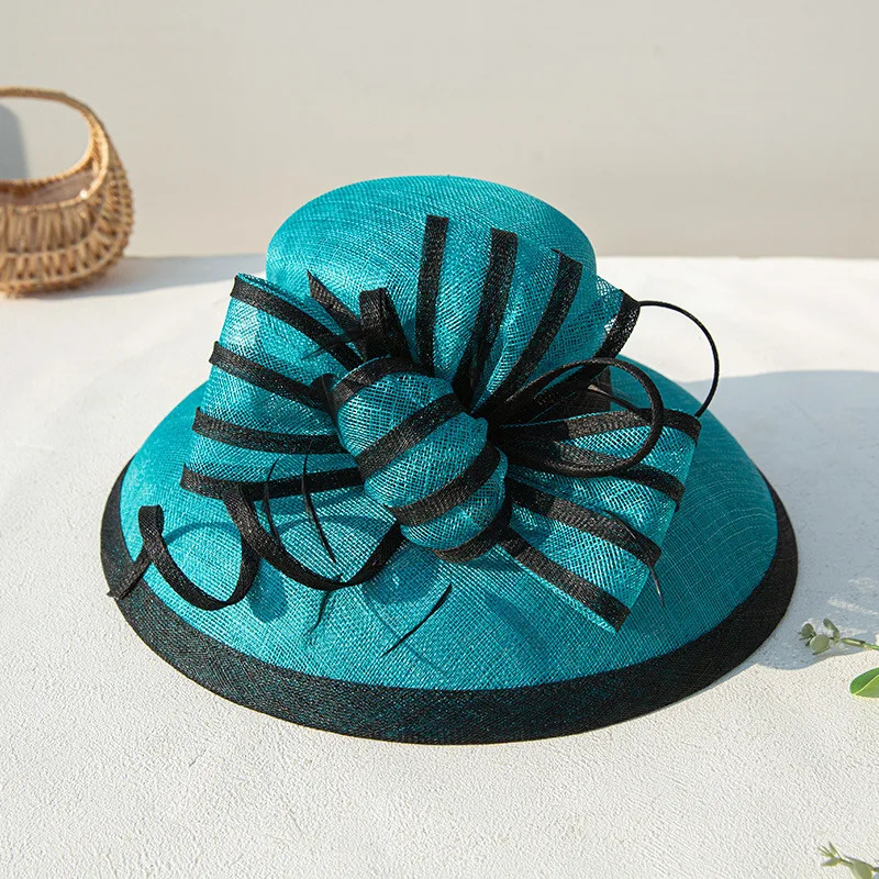Elegant Female Sinamay Bowler Hat with Flower Feather for Women Perfect Wedding Cocktail Tea Party Kentucky Visor Bucket Cap 250707
