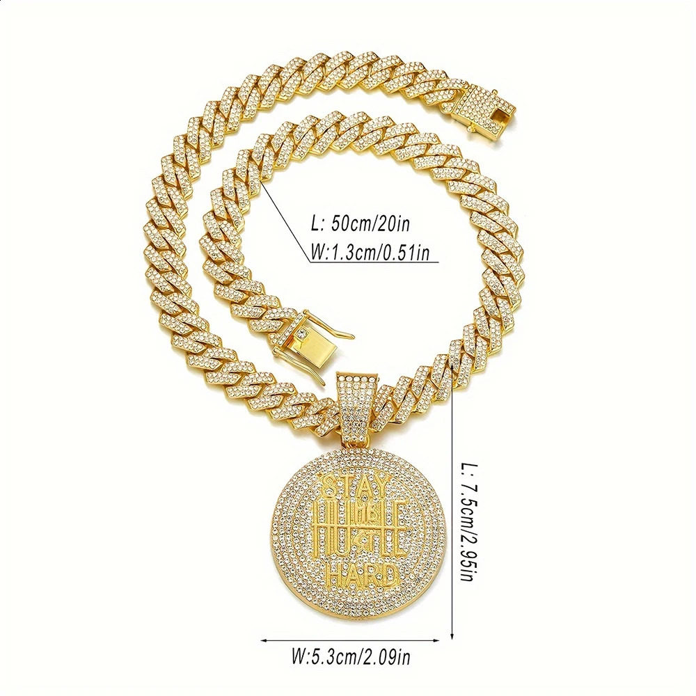 Men Women Hip Hop STAY HARD Pendant Necklace with 13mm Cuban Chain HipHop Iced Out Bling Necklaces Fashion Charm Jewelry USA 250707