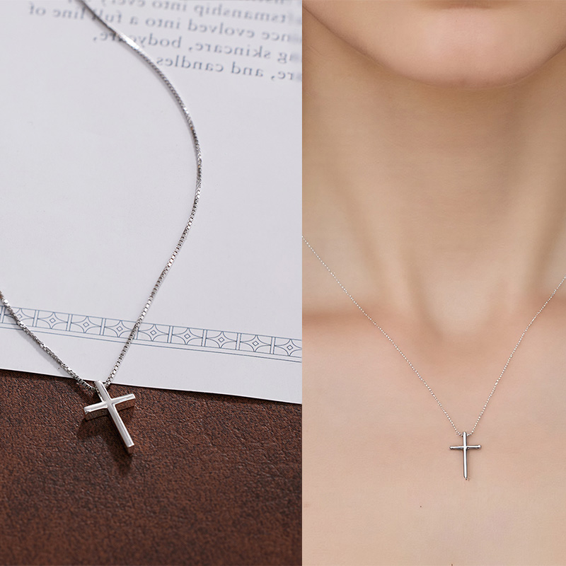 Fashion 925 silver necklace women cross glossy minimalist style memorial cross collarbone necklace SW0062