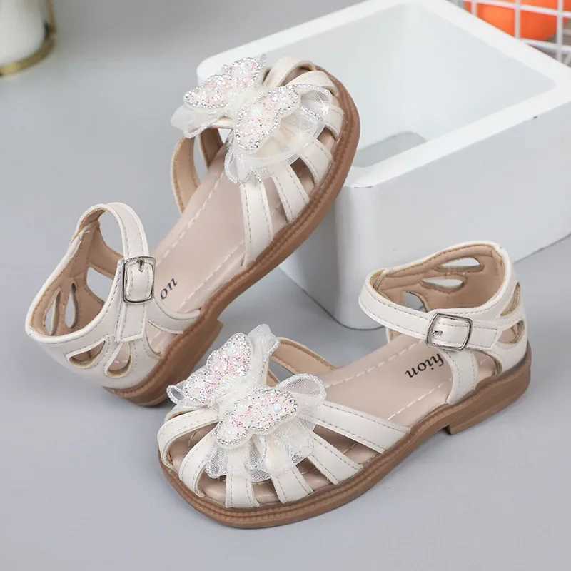 2025 Summer Girls Sandals Princess Beach Shoes Cut-outs Kids Sandals Crystal Butterfly Lace Sweet Soft Breathable Anti-kick CuteR250707