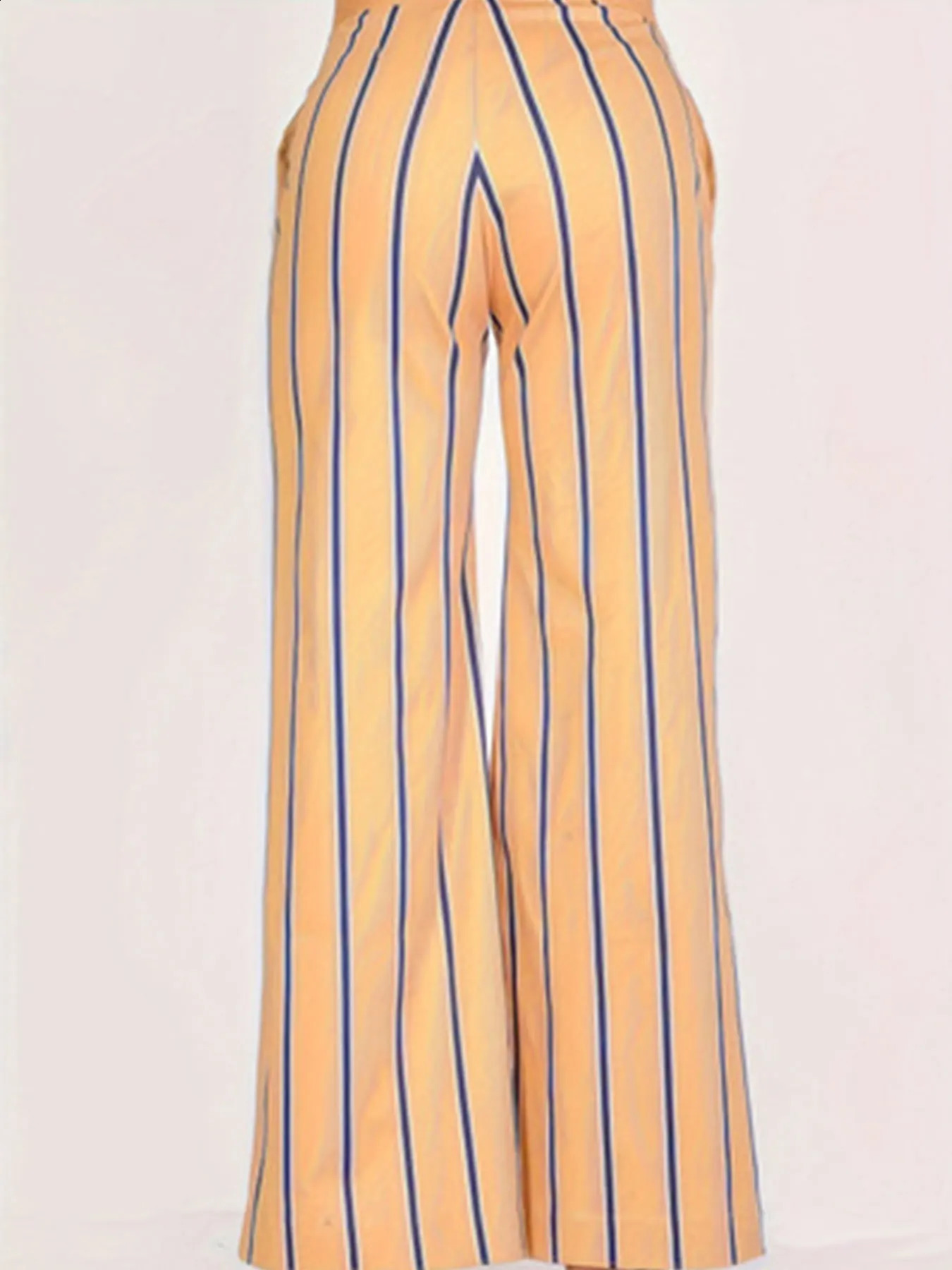 Womens Elegant Pants Plus Size Striped Print Zip Up Straight Leg Loose Trousers 250628