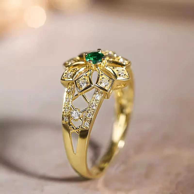 925 Sterling Silver Hollow Flower Design Rings for Women Luxury Green Cubic Zirconia Wedding Party Temperament Female Jewelry XJ250707