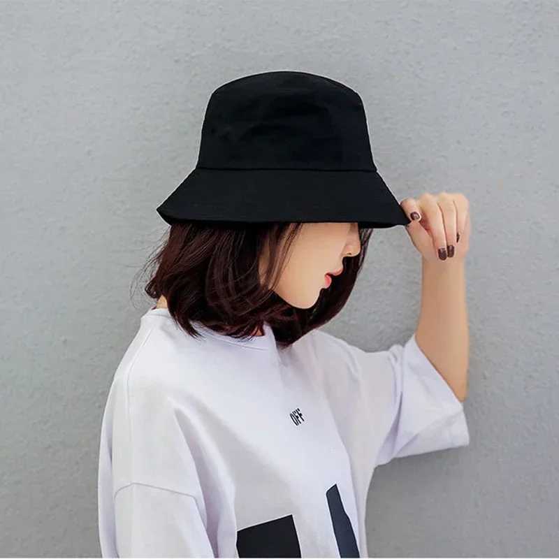 Black White Solid Bucket Hat Unisex Bob Caps Hip Hop Hats Men Women Summer Panama Hat Beach Sun Fishing Boonie Hat Y250707