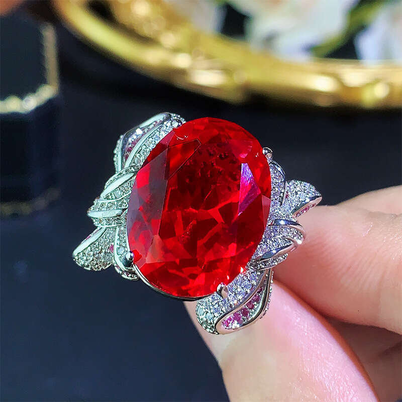 Factory New Ring Jewelry High-End Red Corundum Blue Spinel Open Luxury Fashion Palace Style 374