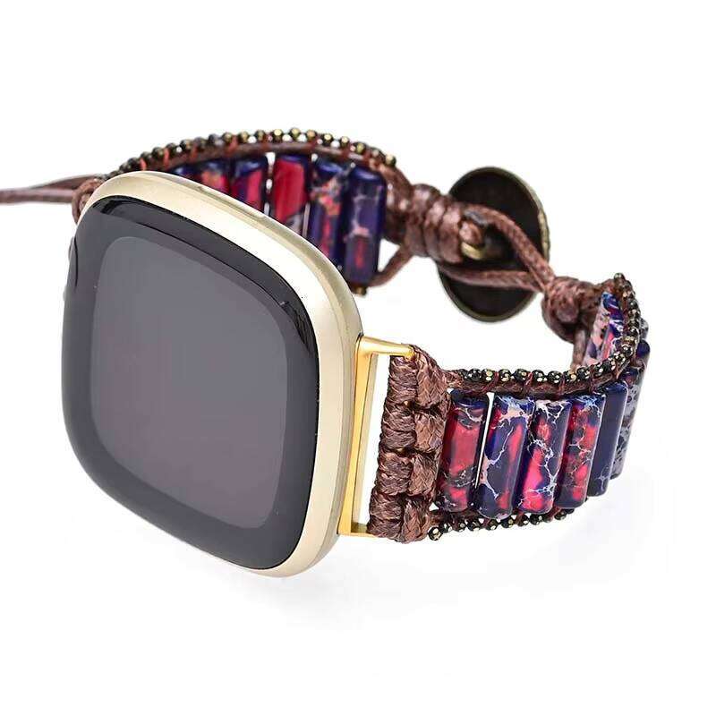 Unique Cylindrical Jasper Fitbit Versa 3 Handmade Bohemian Mixed Color Imperial Stone Smart Watch Band