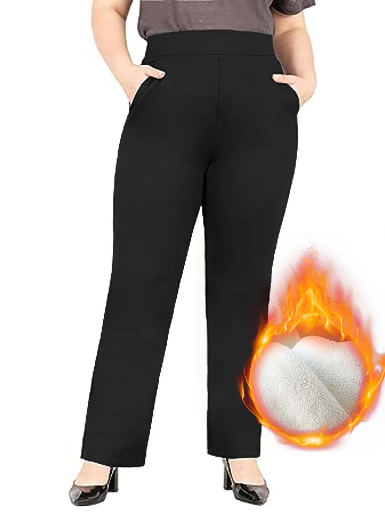 winter 2024 plus size womens flannellined knitted fabric British elegant formal fashion style pants 250628