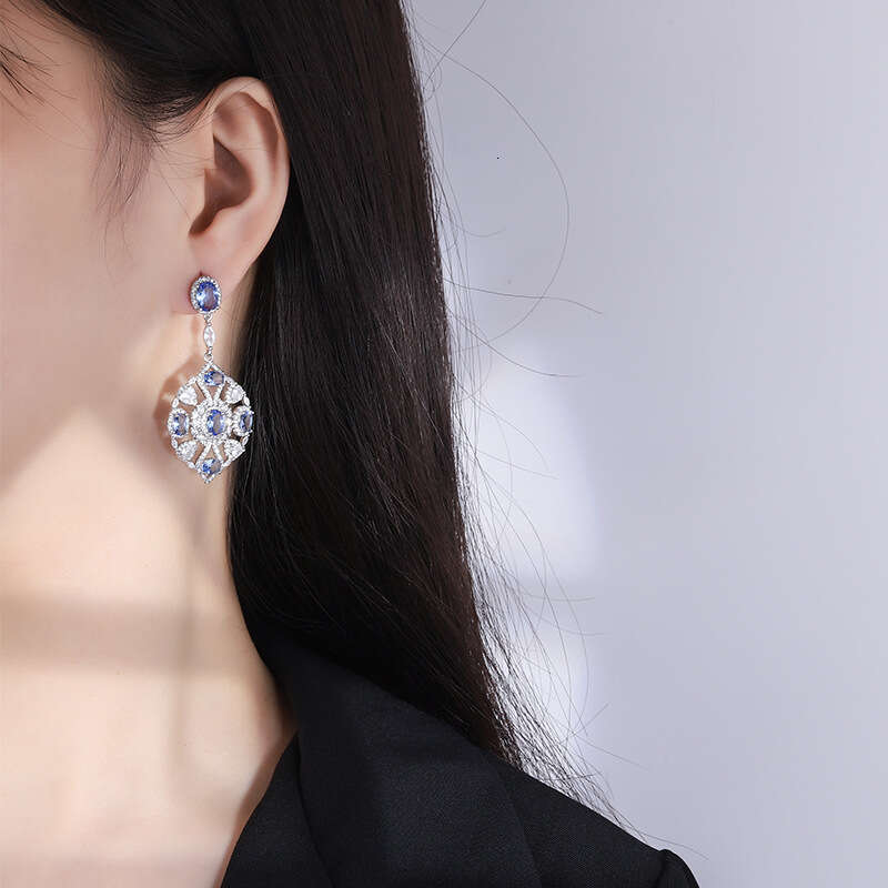 Tiktok Live S Sier Needle Trendy Faux Jewelry Accessories Red Treasure Tanzanite Blue Earrings For Women Ac2