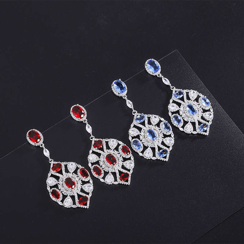 Tiktok Live S Sier Needle Trendy Faux Jewelry Accessories Red Treasure Tanzanite Blue Earrings For Women Ac2