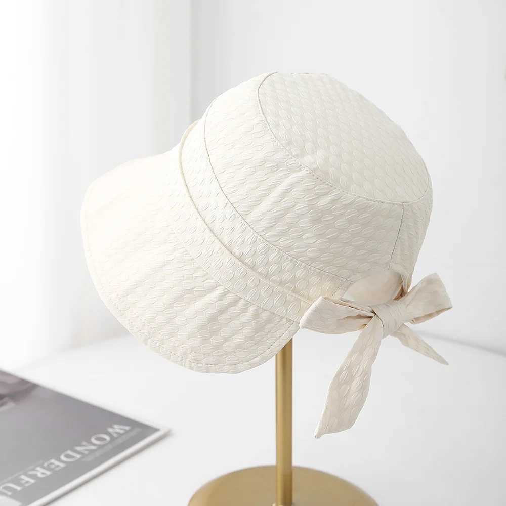 Womens Bucket Hat Spring Summer Hats For Women With Bow Fisherman Cap Casual Retro Korean Style Casual Simple Solid Color New Y250707