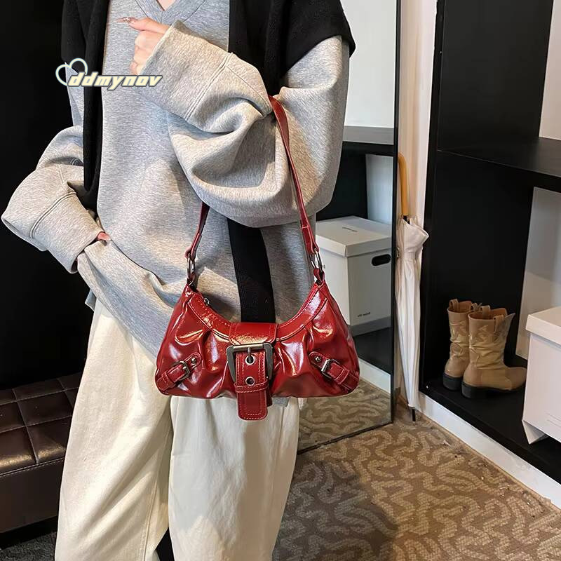 2025 Spring Hot Selling Maillard Retro Small Spicy Girl Y2K Wasteland Style Vintage Leather Shoulder Armpit Bag ddmynov