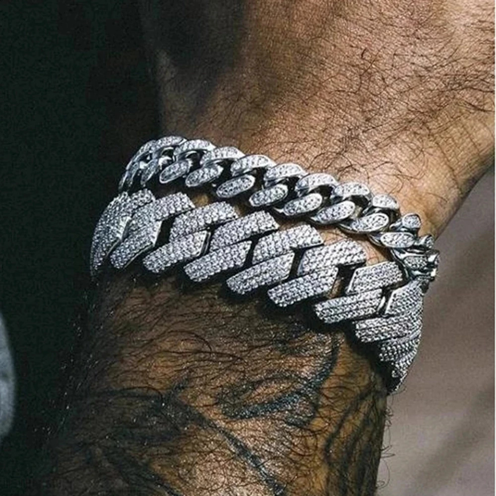 Hip Hop Iced Out Chain Women Men Cuban Bracelet HighQuality Full A Rhinestones Miami Link Bracelets Jewelry 250707