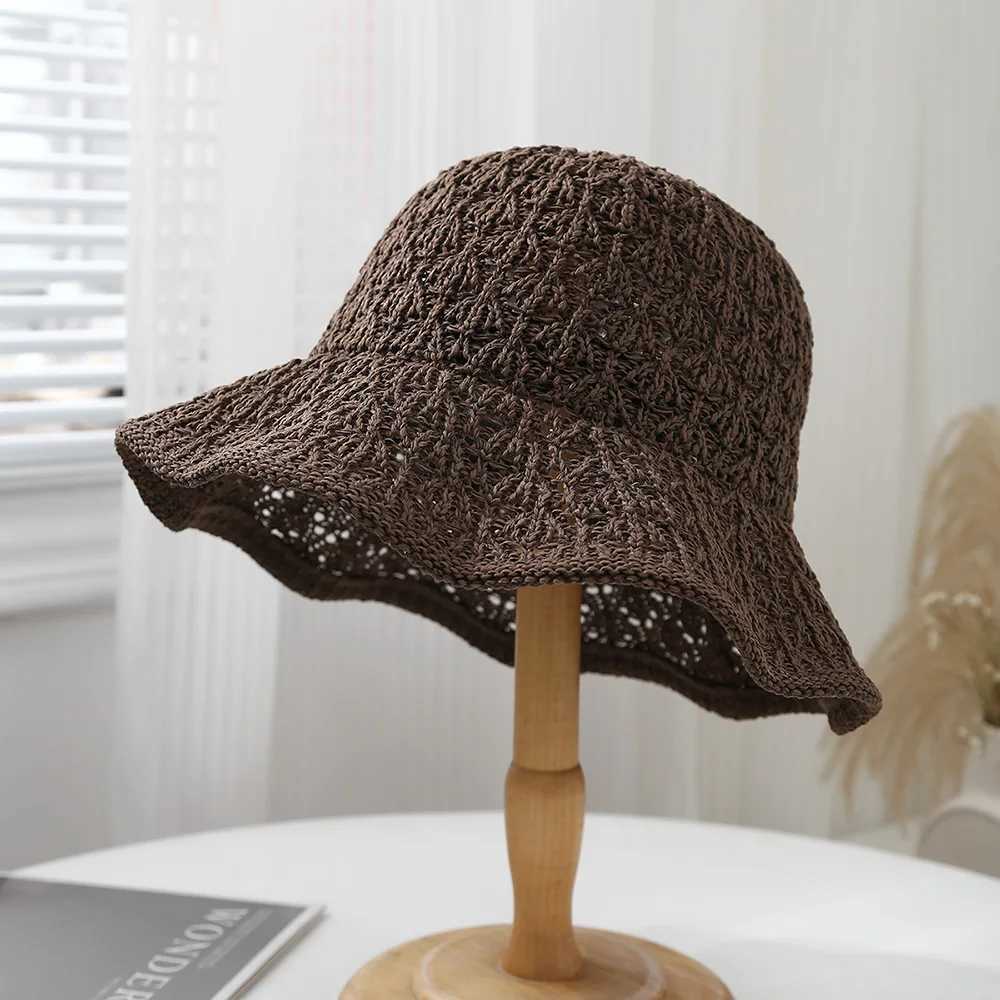 2025 Summer New Hollowed Out Leaf Shaped Design Knitted Fisherman Hat for Women Fashionable Breathable Basin Cap Y250707