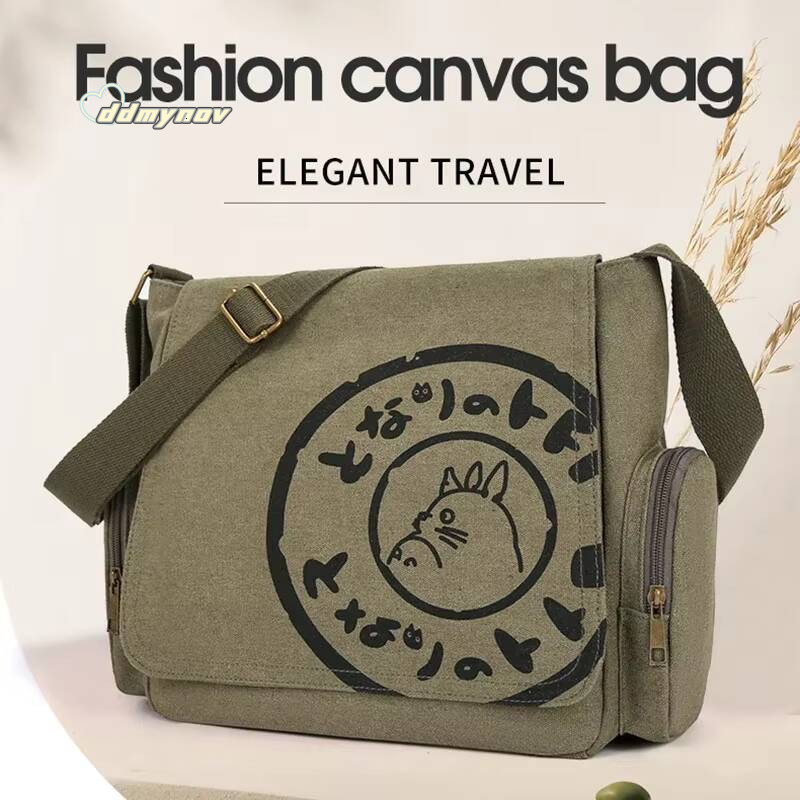 Vintage Cartoon Canvas Messenger Large Capacity Tote Bag Women Shoulder Handbag ddmynov