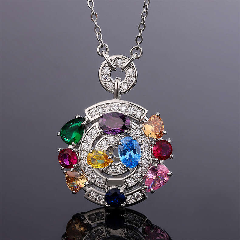Gem Pendant Light Imitation High Carbon Dia Crystal Colorful Tourmaline Ring Necklace Zircon Women's 907
