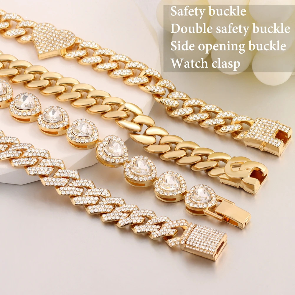 Iced Out Crystal Heart Tennis Chain Miami Cuban Link Bracelet for Women Men Hiphop Chunky Chains Bracelets Jewelry 250707