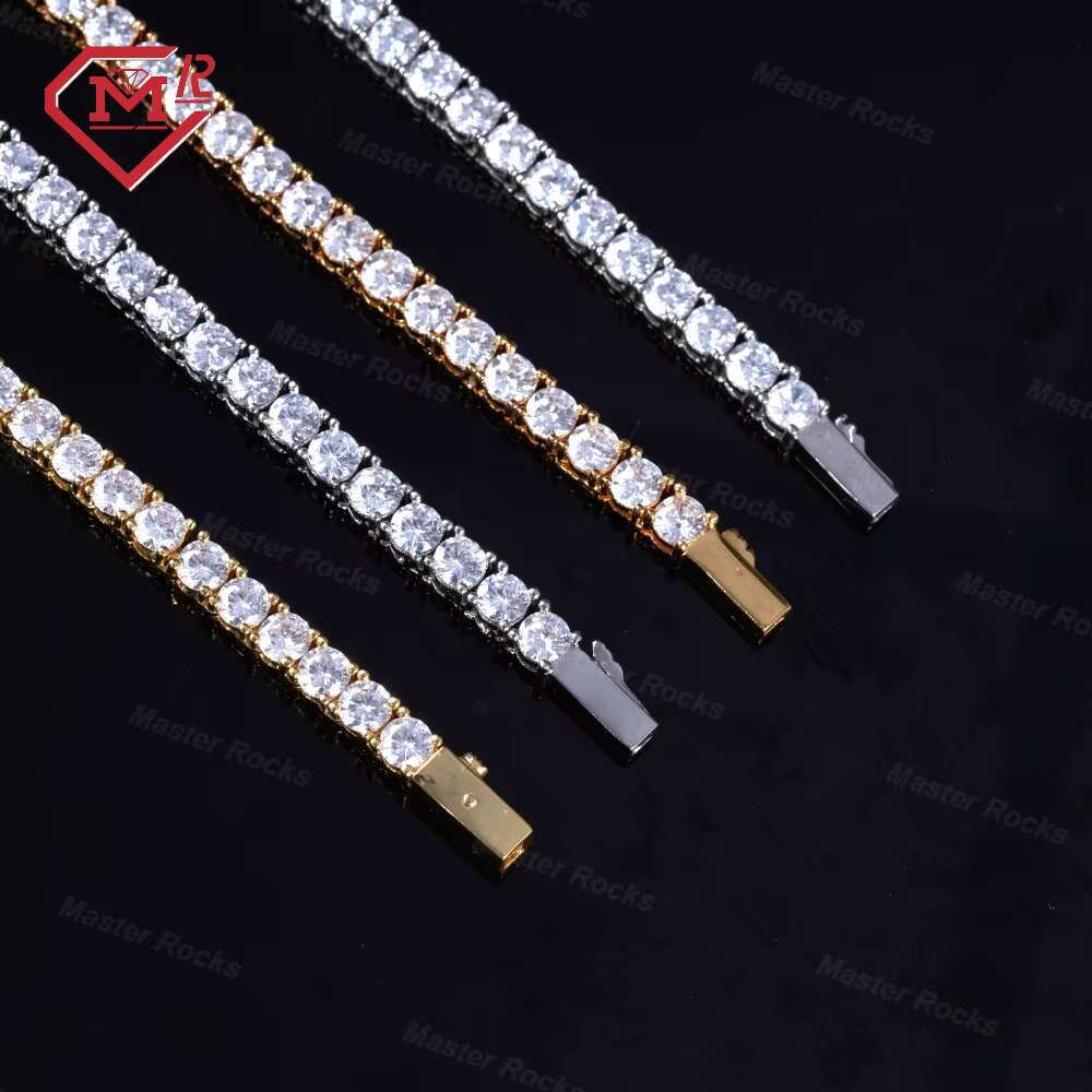 Fully Iced Out Moissanite Diamond Tennis Chain Necklace 925 Silver Factory Price Moissanite Tennis Chain