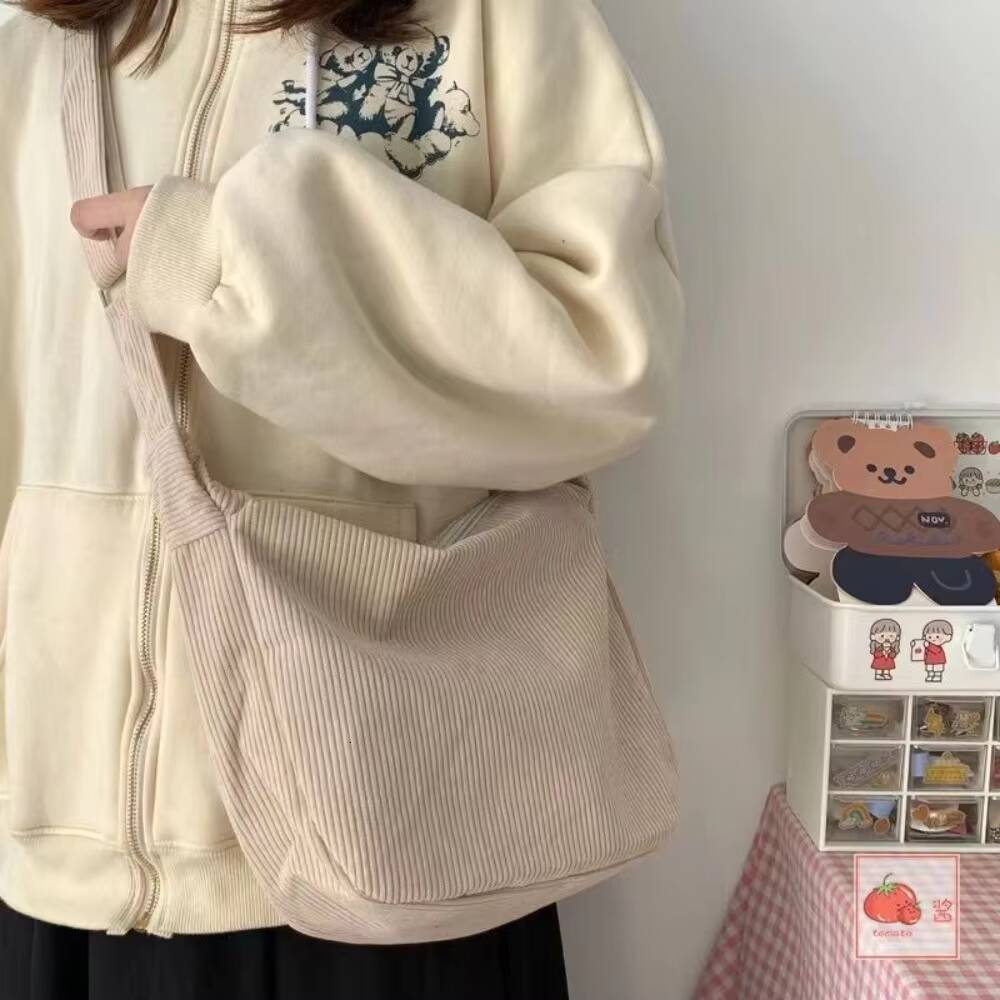 Solid Color Corduroy Crossbody Fashion Korean Casual Shoulder Bag Large Capacity Lazy Style Handbag Women ddmynov
