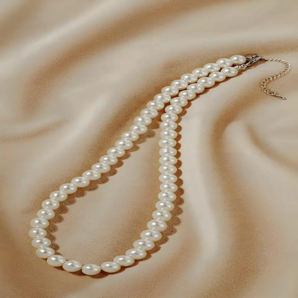 Wedding Cream Simulated Pearls Choker Necklace Sterling Silver Round Prom Pearl Strand Jewelry for Women 250704