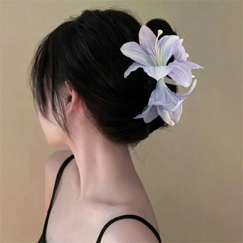 Fashion Purple Lily Flower Hair Shark Clip Super Fairy Plastic Hair Clips Headband Hair Accessories Y250707