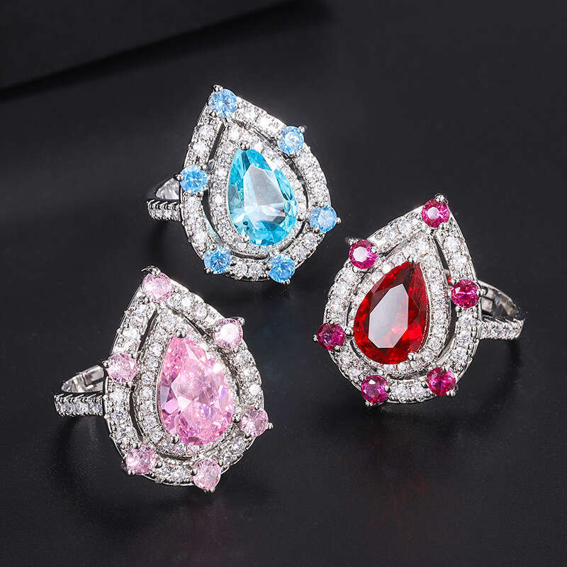 2022 Water Drop Pink Inlaid Zircon Ring Wedding Elegant Diamond Jewelry Fa5